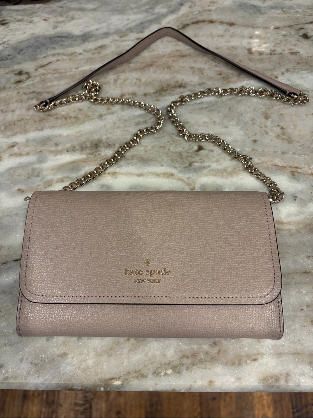 Kate Spade New York Taupe Pebbled Leather Wallet on Chain Crossbody. Price: $65